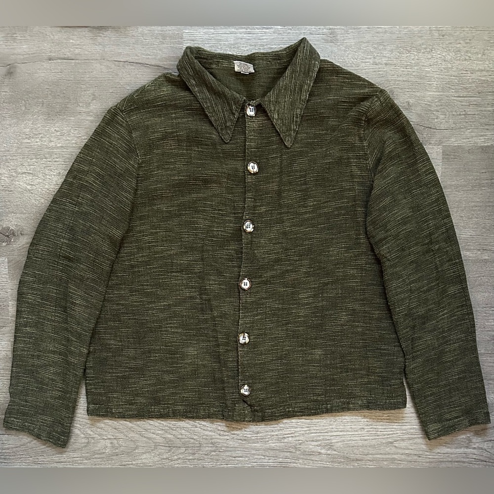CP Shades Button Down Linen Blend Long Sleeve Top Green Size Medium